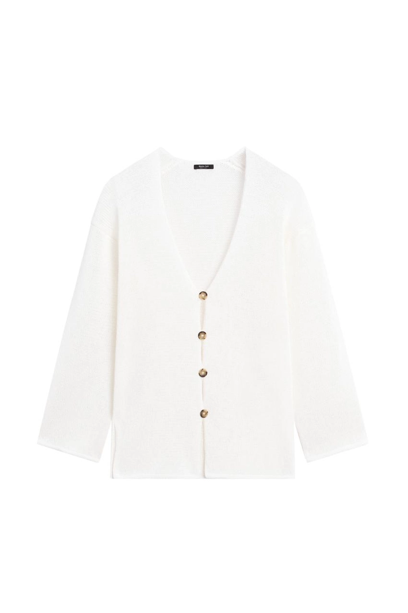 Длинный вязаный кардиган с v-образным вырезом