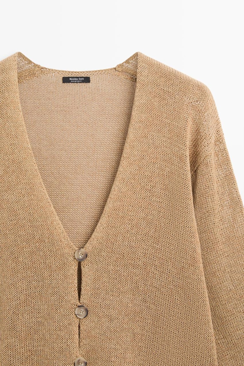 Длинный вязаный кардиган с v-образным вырезом