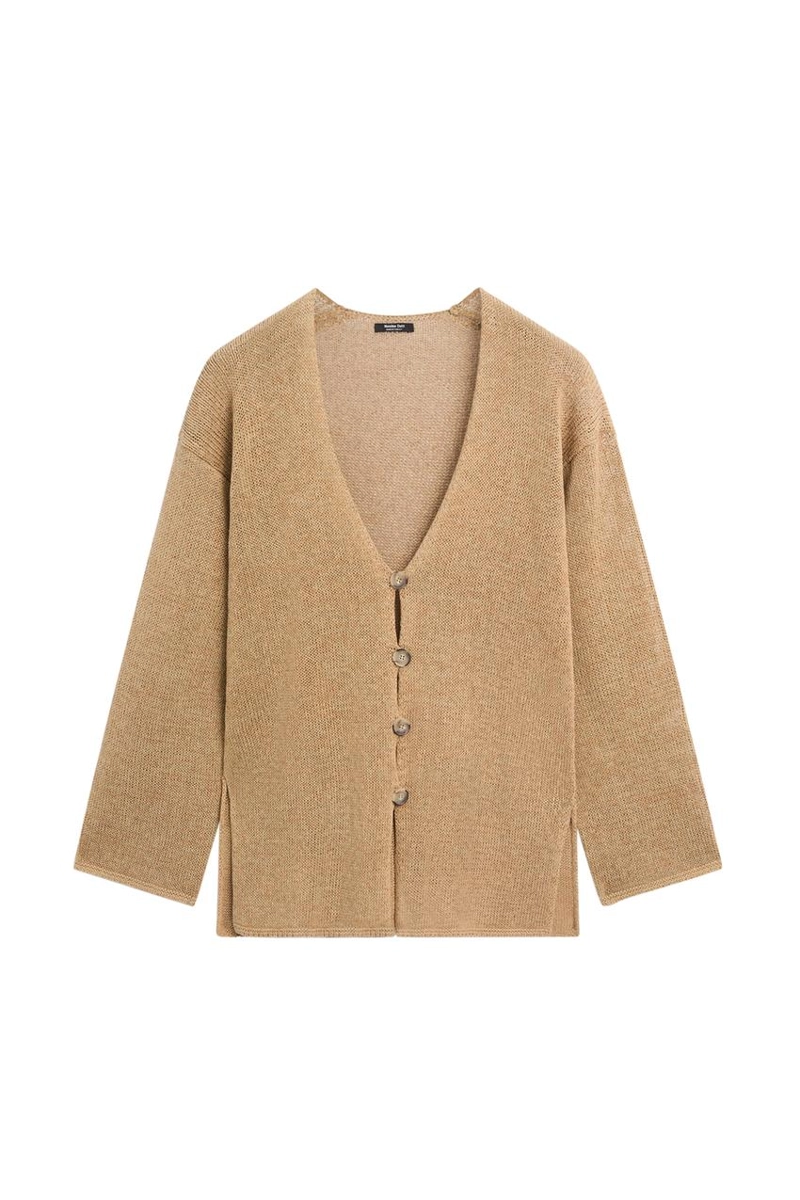 Длинный вязаный кардиган с v-образным вырезом