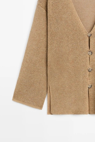 Длинный вязаный кардиган с v-образным вырезом- Заказать в России