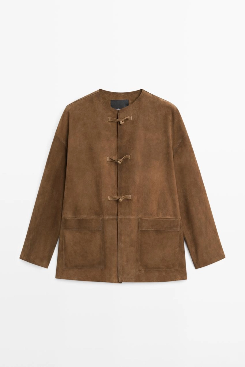 Замшевая куртка с воротником-стойкой