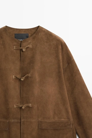 Замшевая куртка с воротником-стойкой- Заказать в России