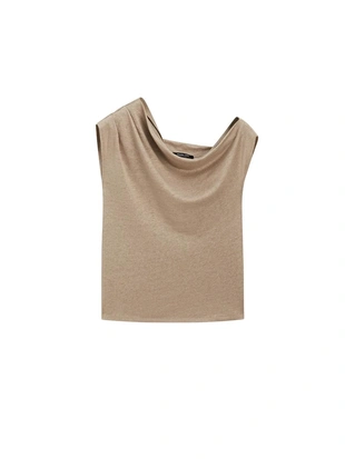 Асимметричный топ из льняной смеси с драпировкой- Заказать в России