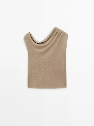 Асимметричный топ из льняной смеси с драпировкой- Заказать в России