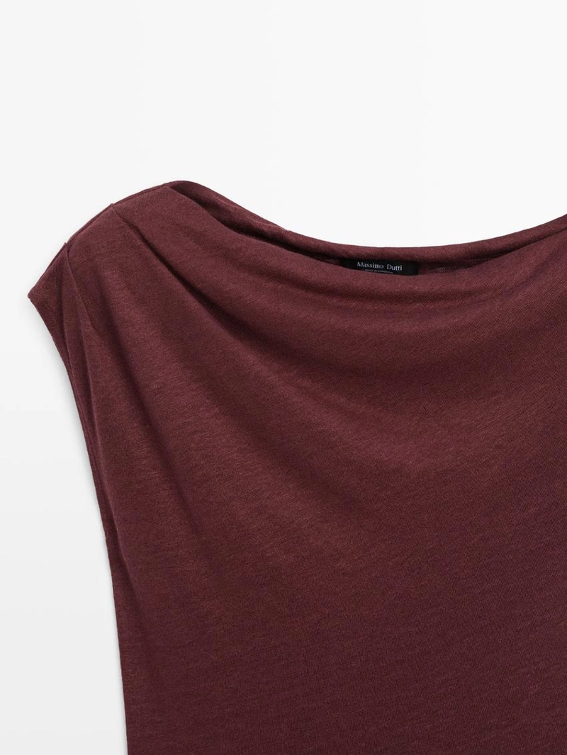 Асимметричный топ из льняной смеси с драпировкой