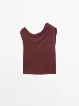 Асимметричный топ из льняной смеси с драпировкой- Заказать в России