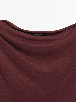 Асимметричный топ из льняной смеси с драпировкой- Заказать в России