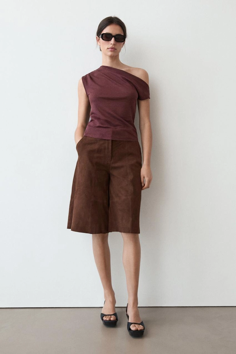 Асимметричный топ из льняной смеси с драпировкой