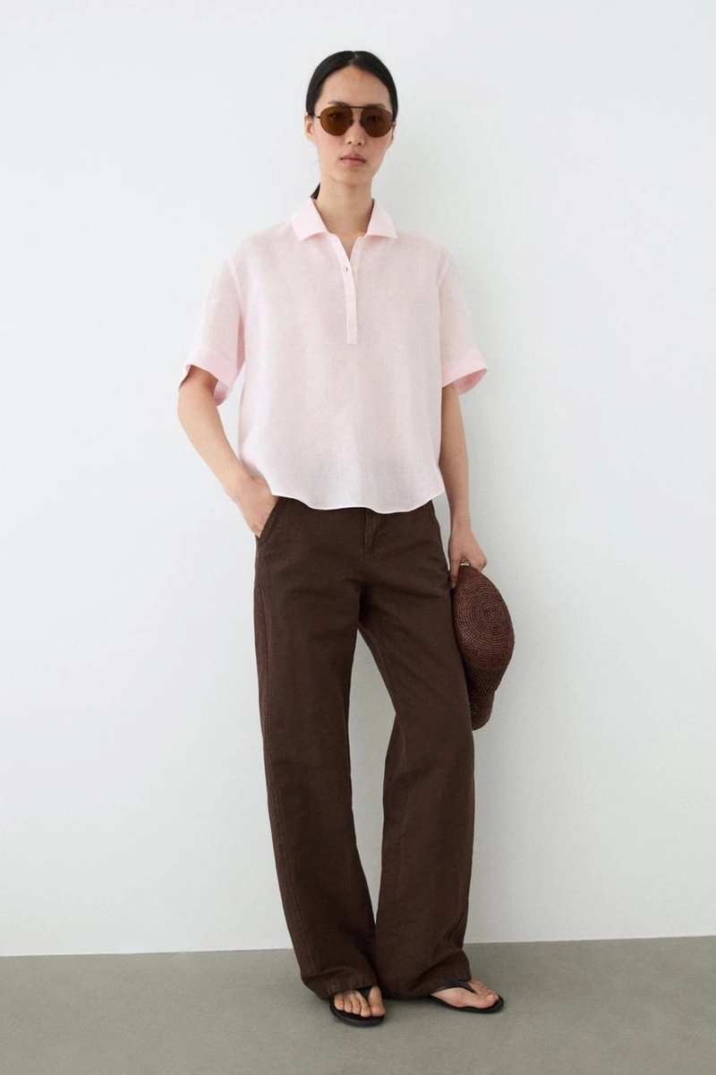 Брюки из льняного смесового материала с деталями шва