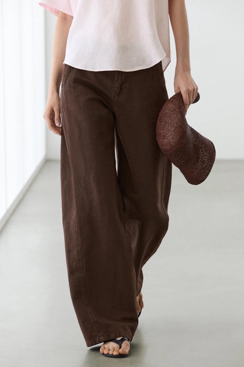 Брюки из льняного смесового материала с деталями шва