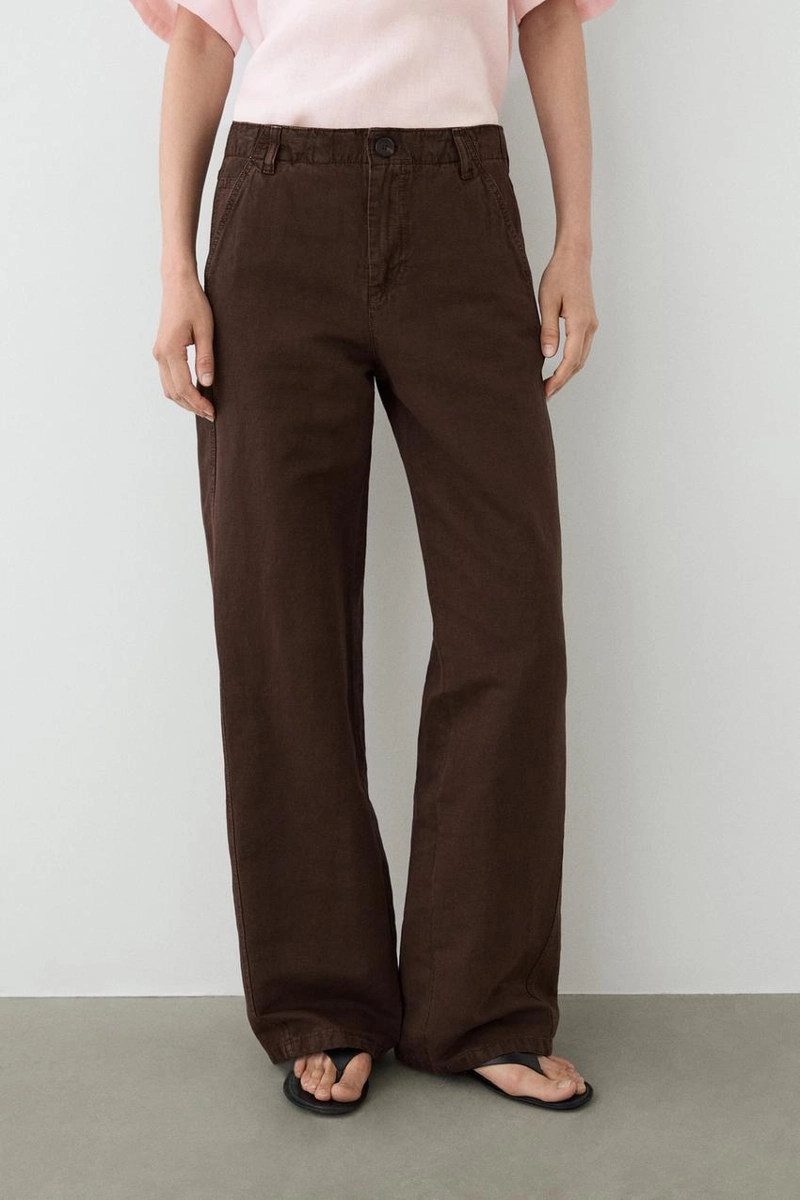 Брюки из льняного смесового материала с деталями шва