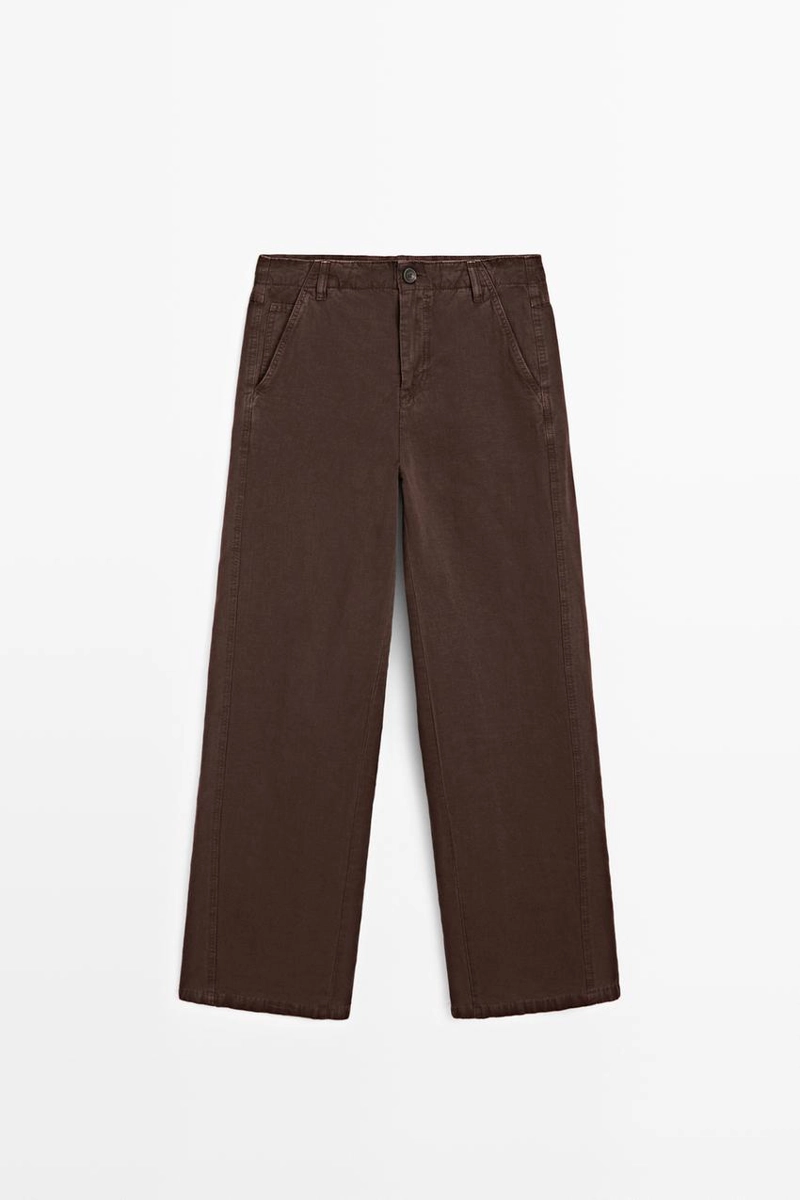 Брюки из льняного смесового материала с деталями шва