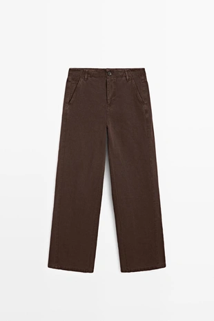 Брюки из льняного смесового материала с деталями шва- Заказать в России