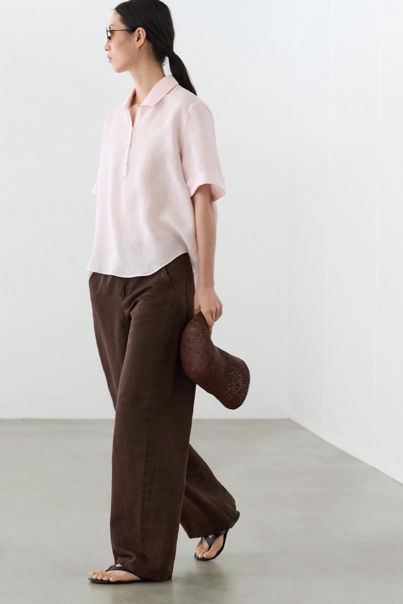 Брюки из льняного смесового материала с деталями шва