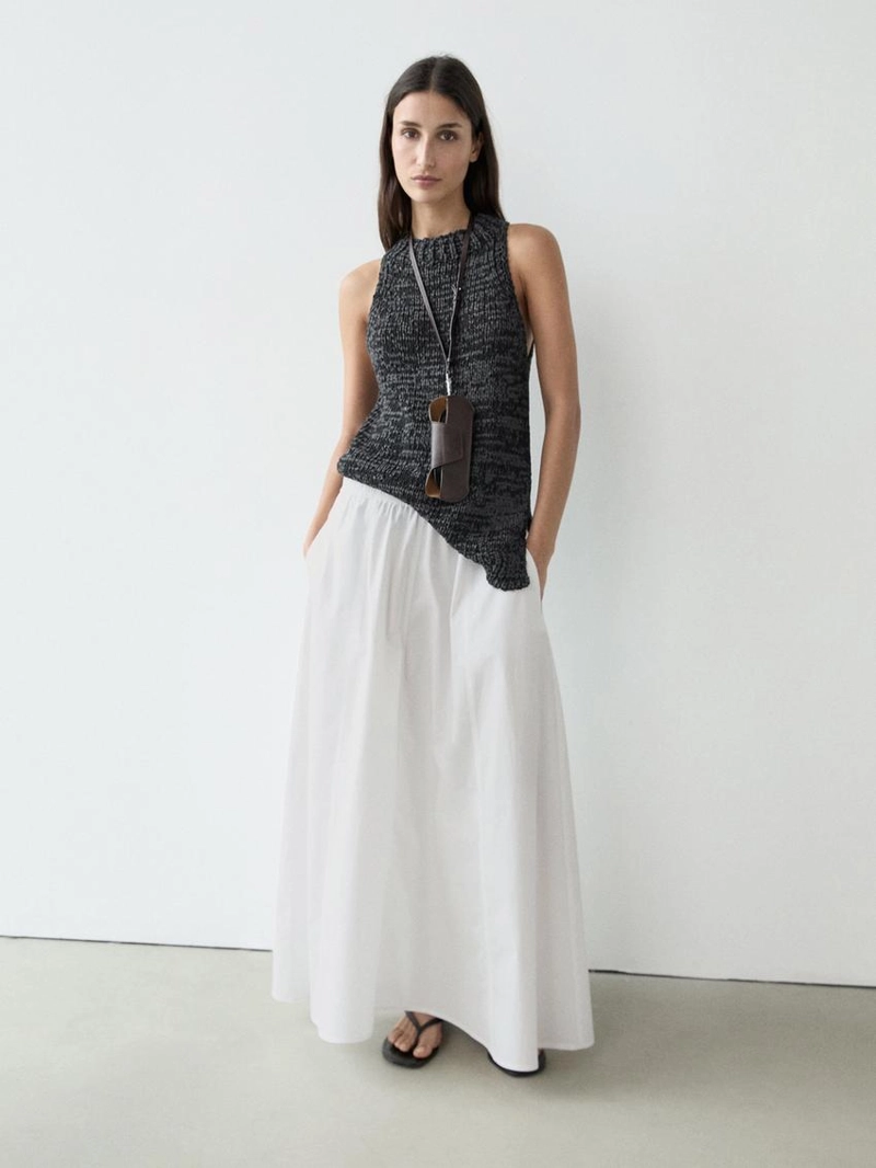 Длинная собранная поплиновая юбка