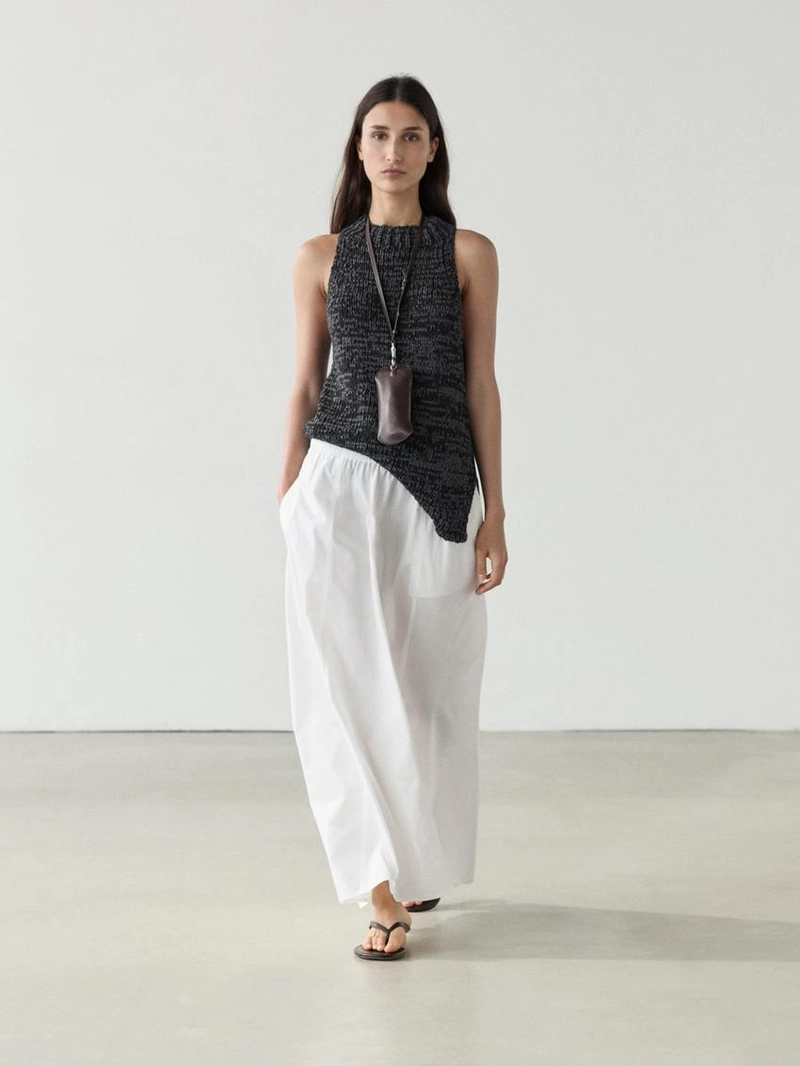 Длинная собранная поплиновая юбка