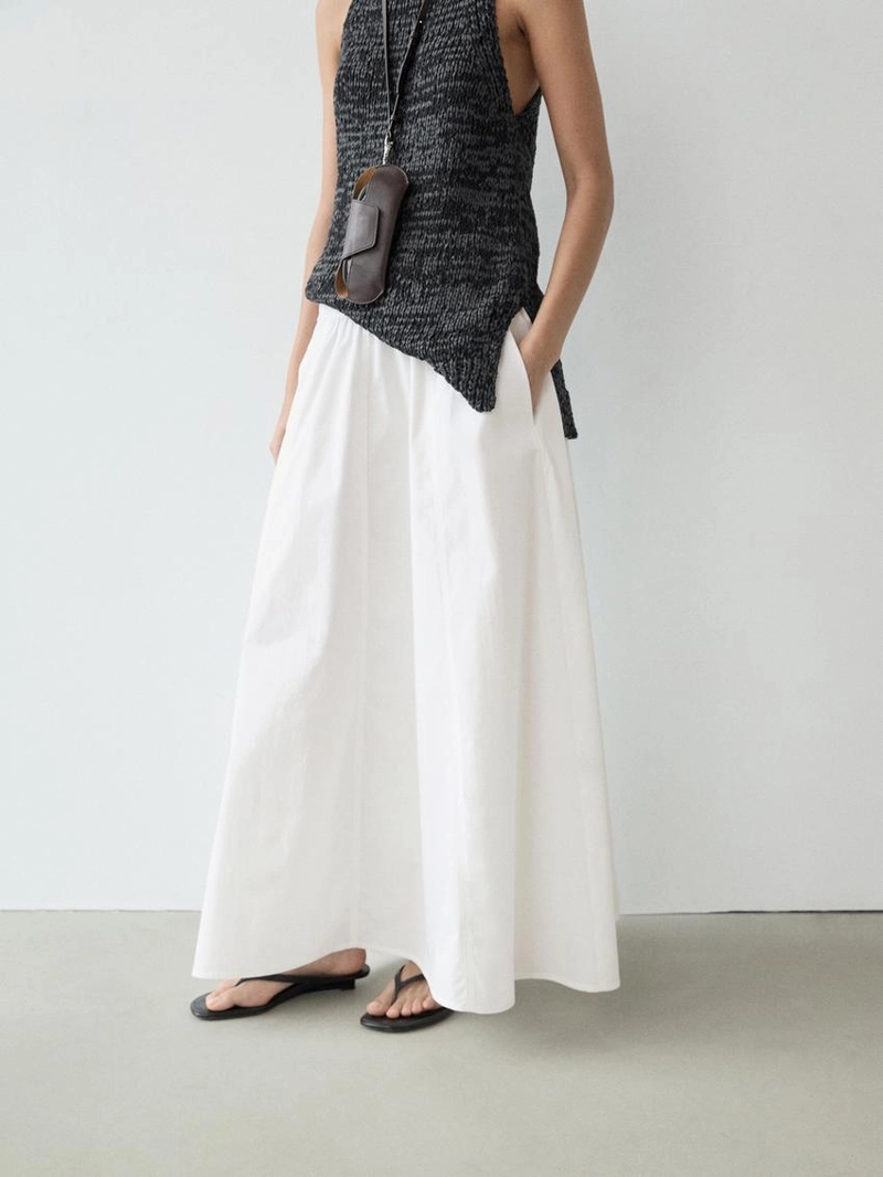 Длинная собранная поплиновая юбка