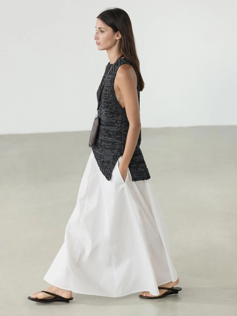 Длинная собранная поплиновая юбка