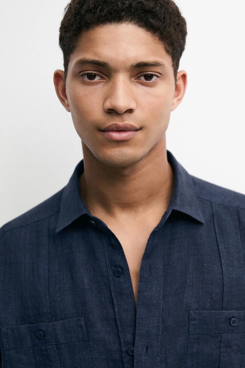 Рубашка regular fit из 100% льна с карманами