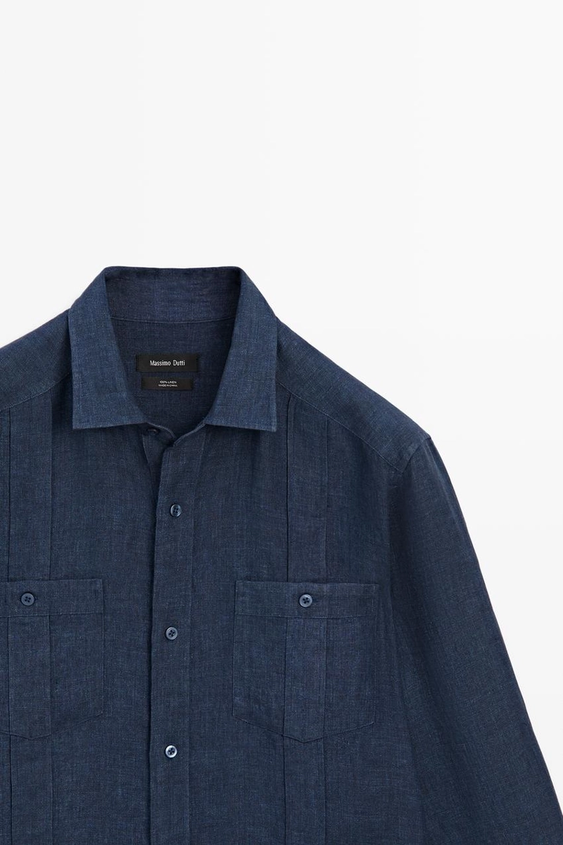 Рубашка regular fit из 100% льна с карманами