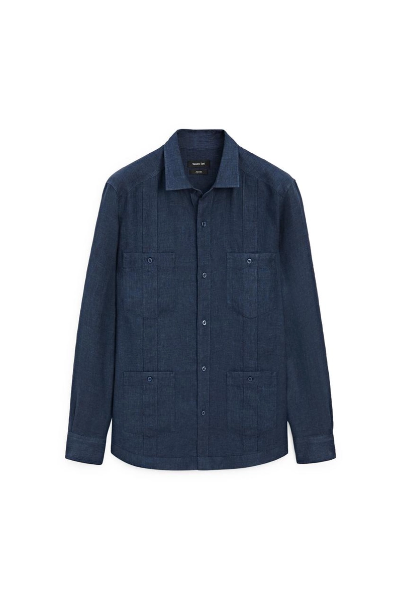 Рубашка regular fit из 100% льна с карманами