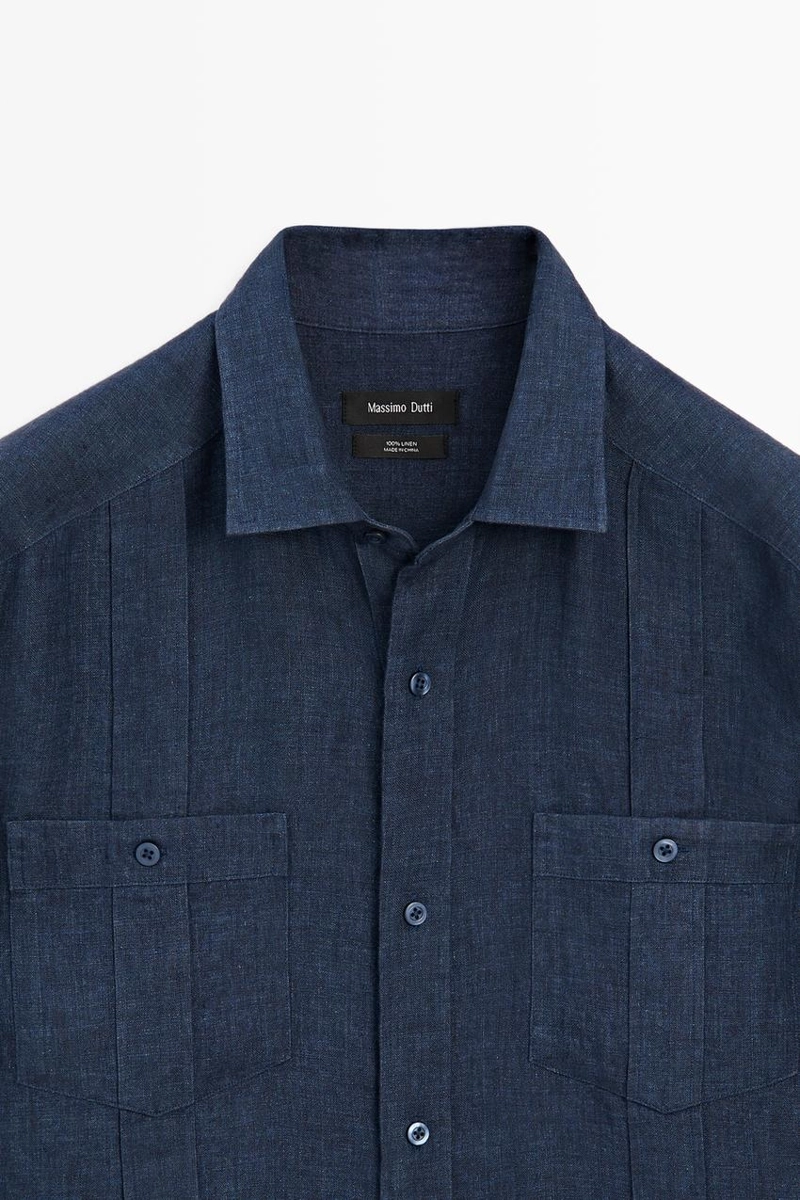 Рубашка regular fit из 100% льна с карманами