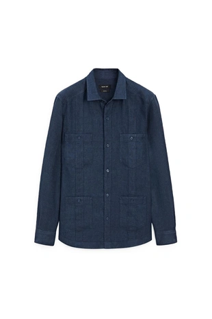 DEEP BLUE | 1975/274/420 - Massimo Dutti Рубашка REGULAR FIT из 100% льна с карманами