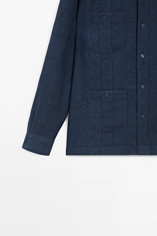 Рубашка regular fit из 100% льна с карманами- Заказать в России