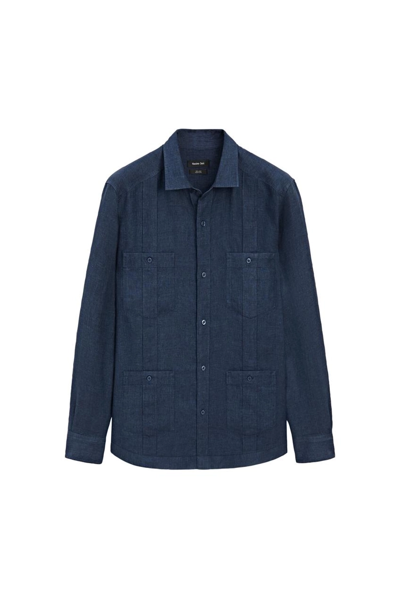 Рубашка regular fit из 100% льна с карманами