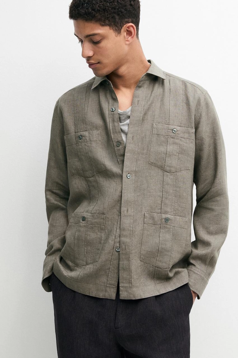 Рубашка regular fit из 100% льна с карманами