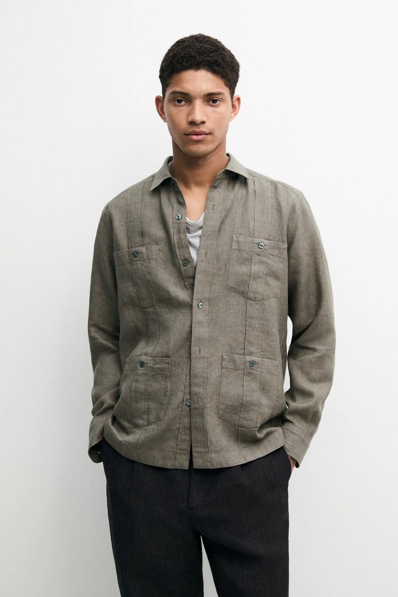 Рубашка regular fit из 100% льна с карманами