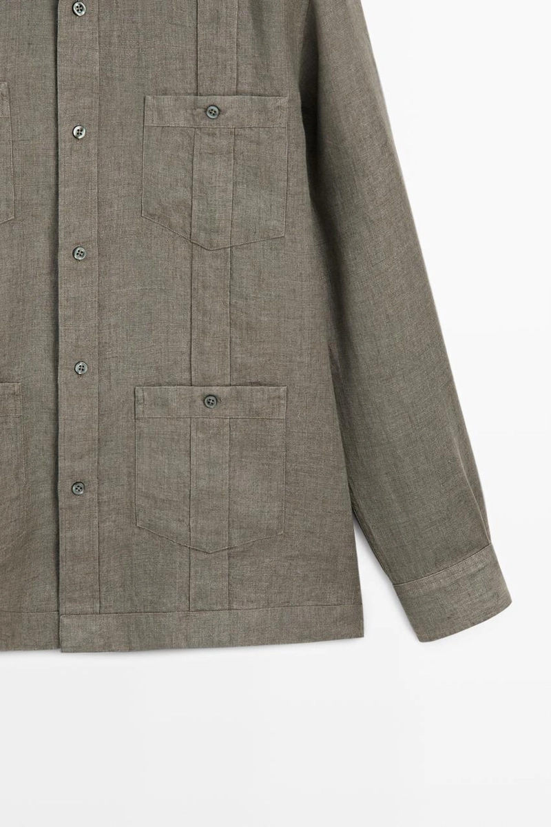 Рубашка regular fit из 100% льна с карманами