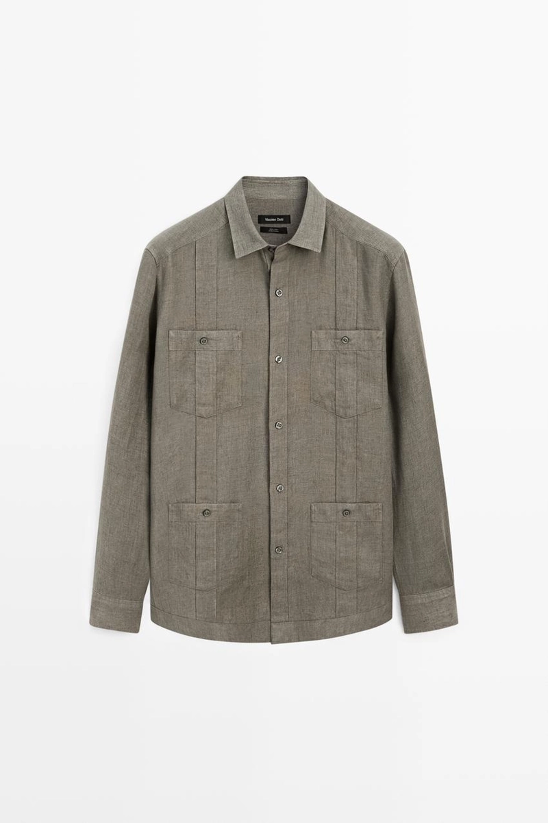 Рубашка regular fit из 100% льна с карманами