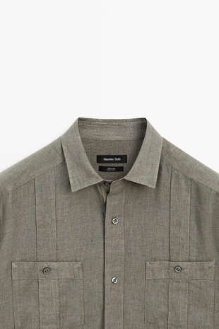 Рубашка regular fit из 100% льна с карманами- Заказать в России