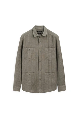 Рубашка regular fit из 100% льна с карманами- Заказать в России