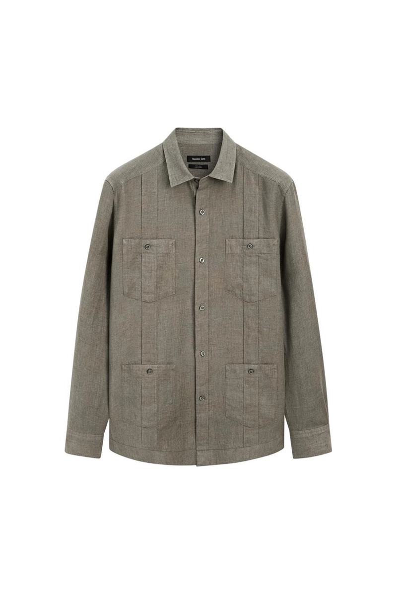 Рубашка regular fit из 100% льна с карманами