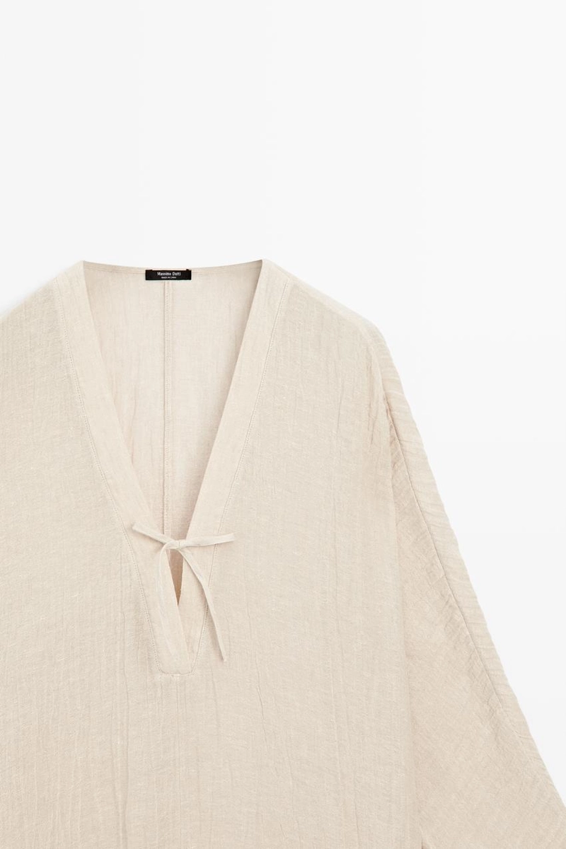 Платье-кафтан из льняной смеси с завязывающимся вырезом