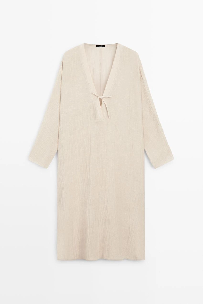 Платье-кафтан из льняной смеси с завязывающимся вырезом
