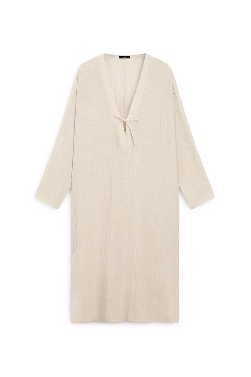 Платье-кафтан из льняной смеси с завязывающимся вырезом