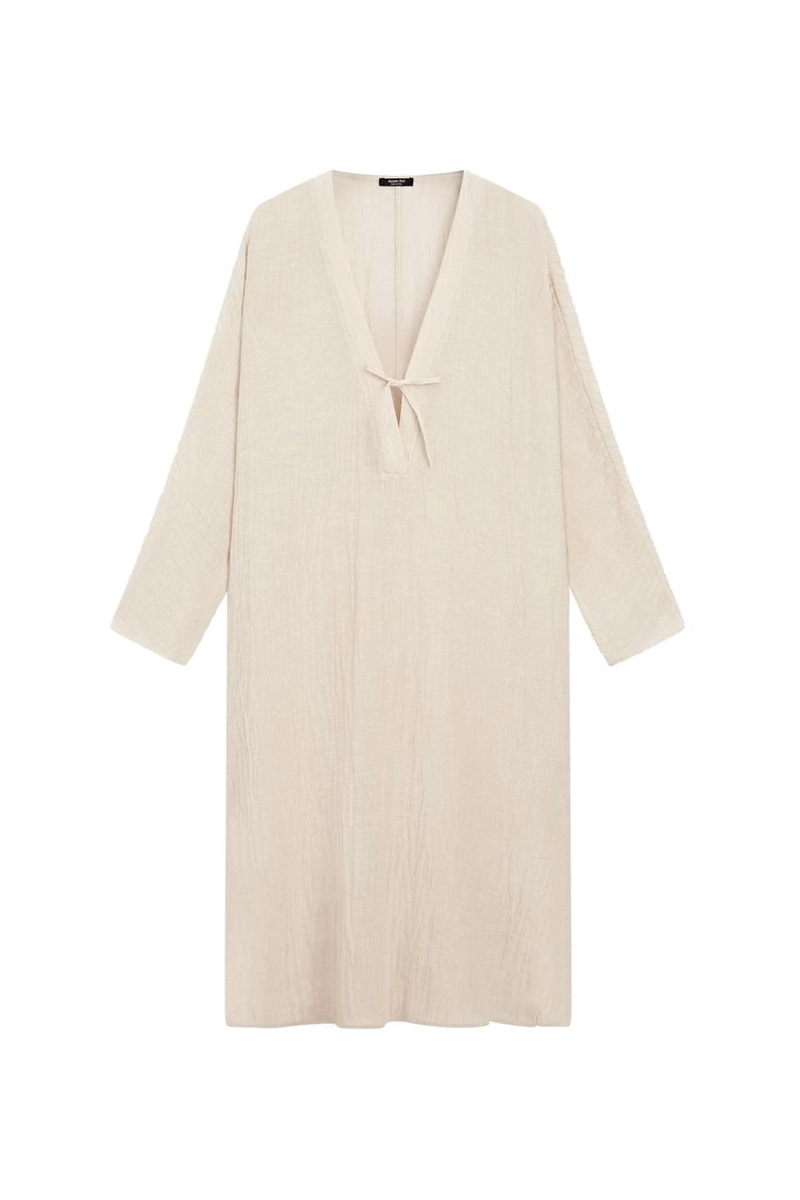 Платье-кафтан из льняной смеси с завязывающимся вырезом