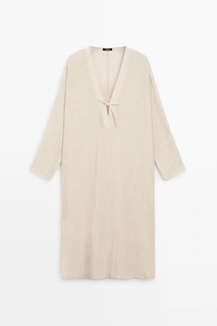 Платье-кафтан из льняной смеси с завязывающимся вырезом- Заказать в России