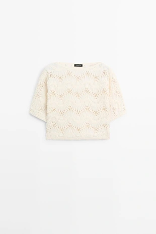 Топ с короткими рукавами крючком- Заказать в России