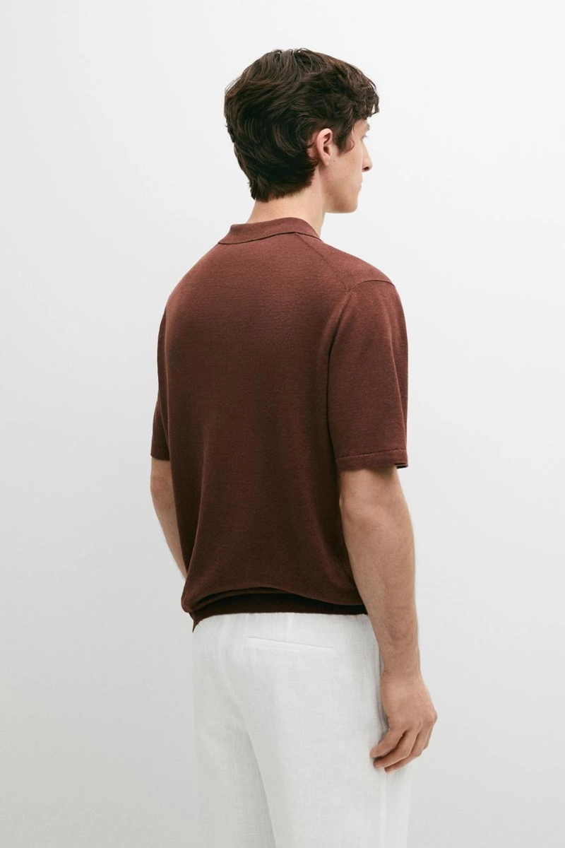 Поло свитер с v-образным вырезом из льна