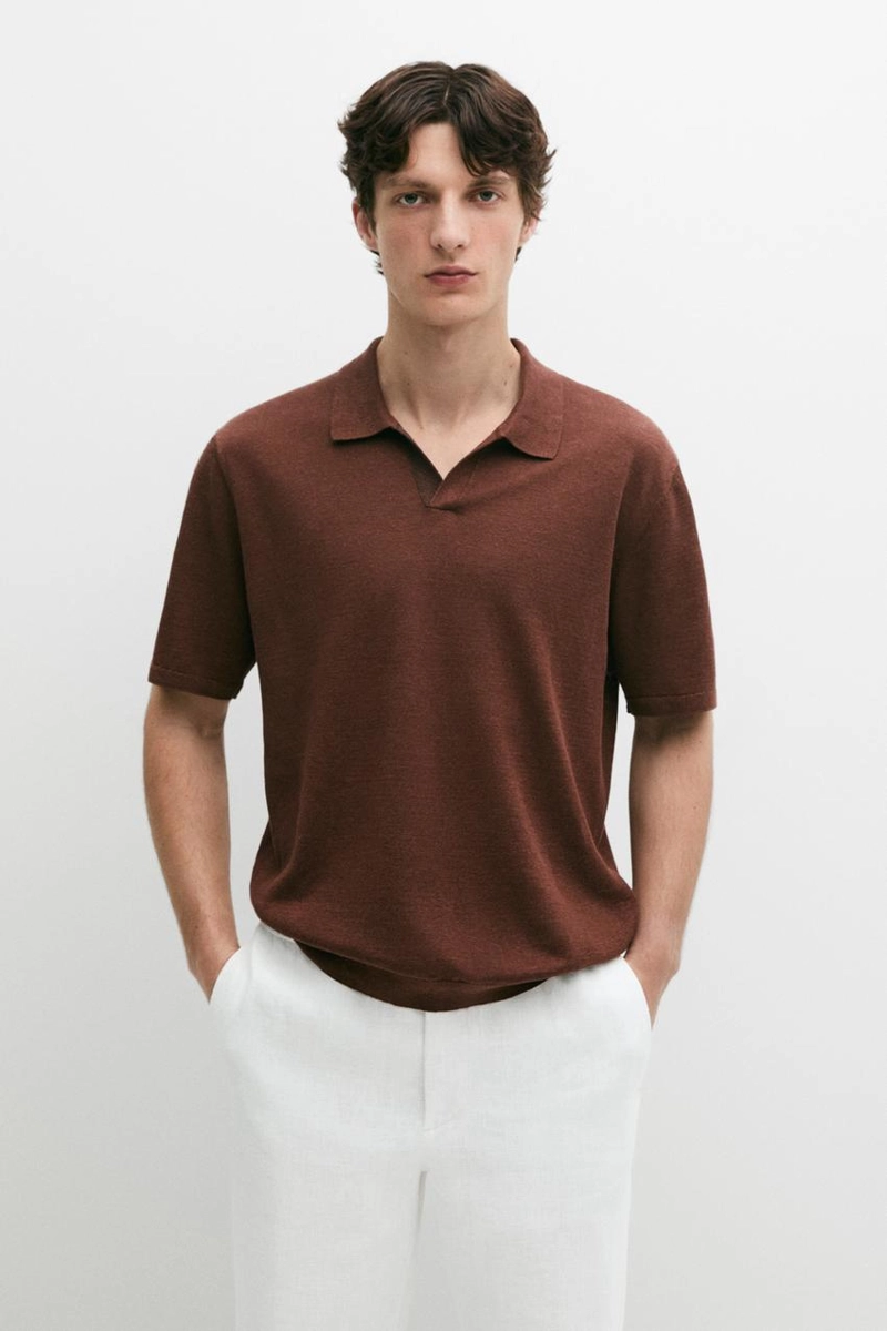 Поло свитер с v-образным вырезом из льна
