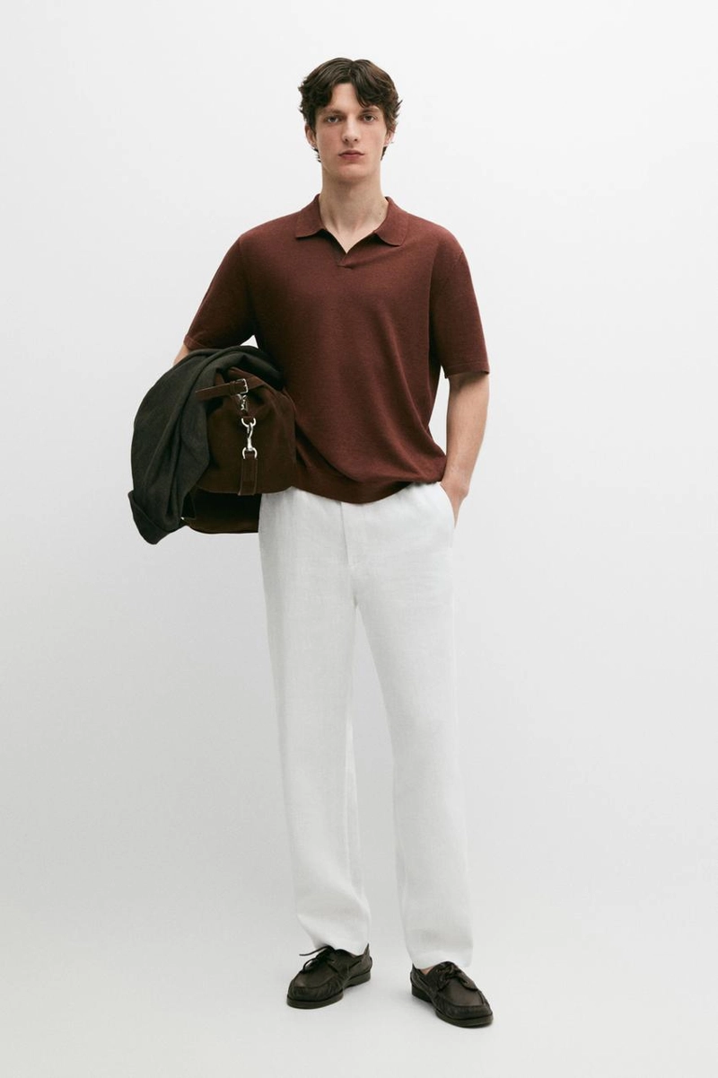 Поло свитер с v-образным вырезом из льна