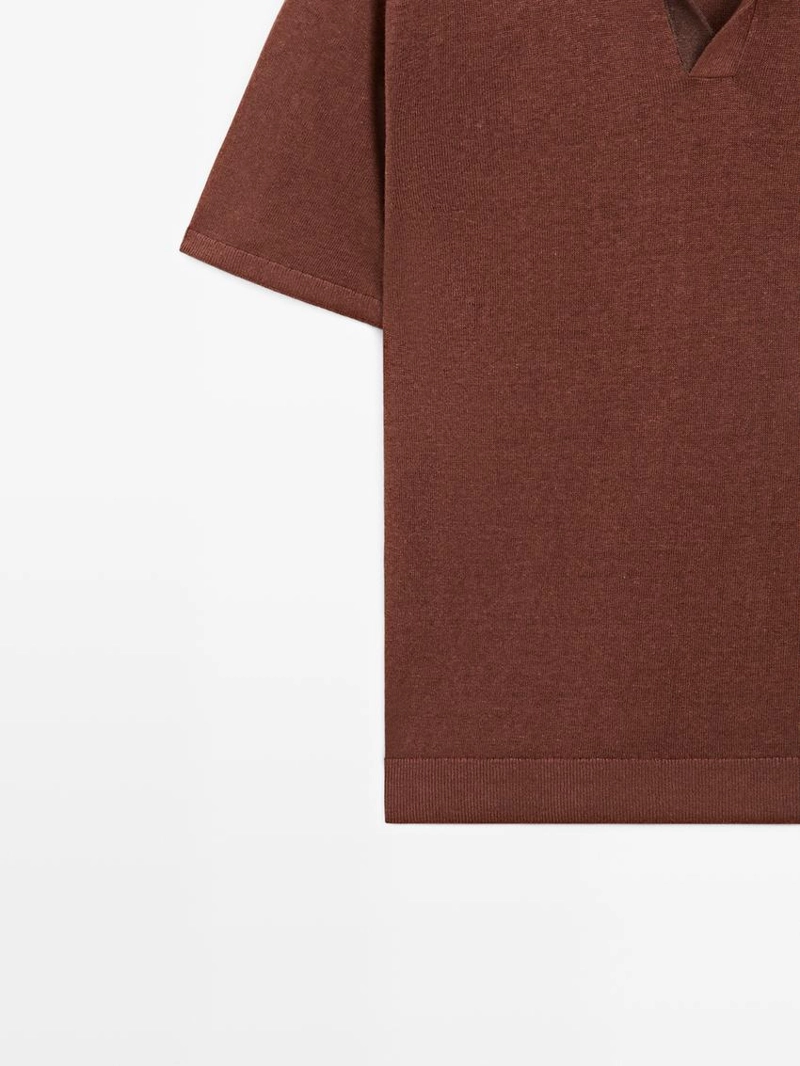 Поло свитер с v-образным вырезом из льна