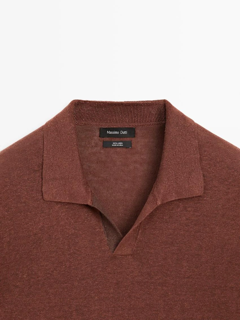 Поло свитер с v-образным вырезом из льна