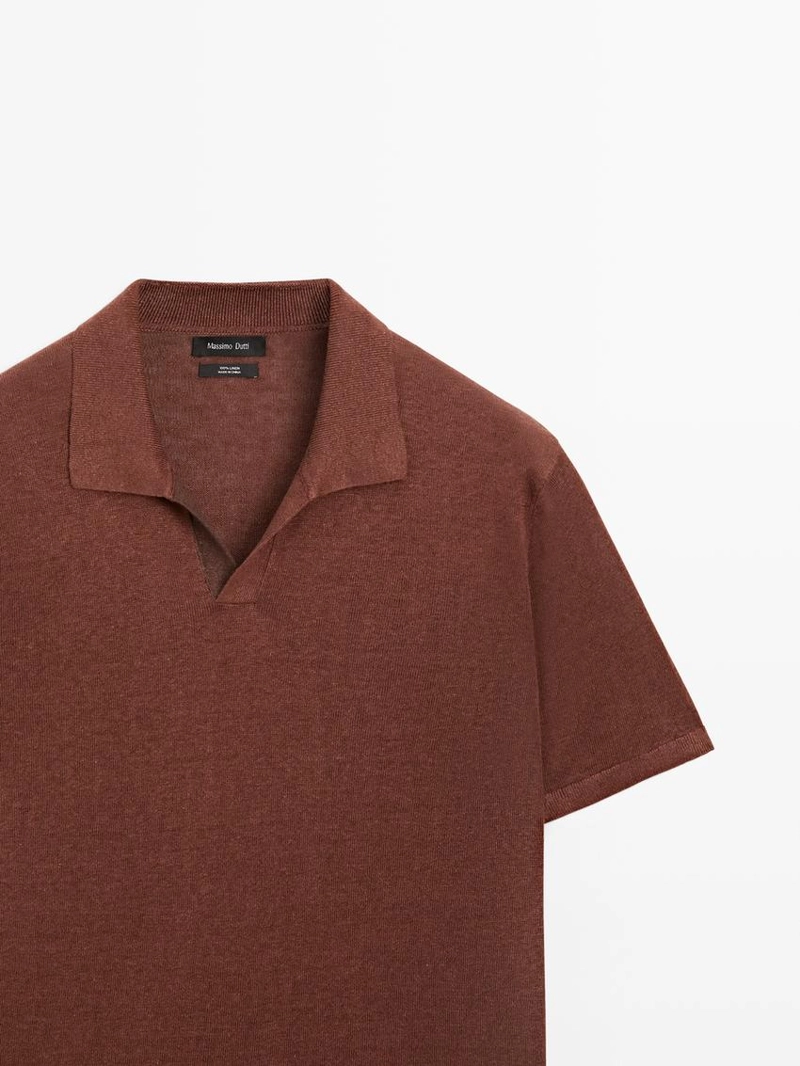 Поло свитер с v-образным вырезом из льна
