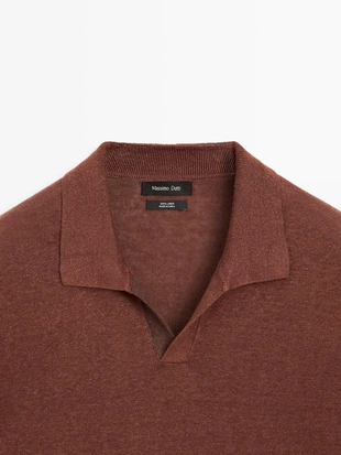 Поло свитер с v-образным вырезом из льна- Заказать в России