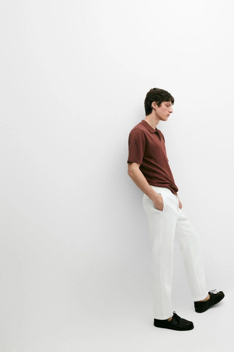 Поло свитер с v-образным вырезом из льна